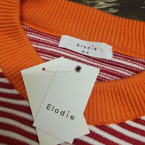 Elodie-NWT Pink/Orange Striped Sweatshirt Sz M - Picture 3 of 3